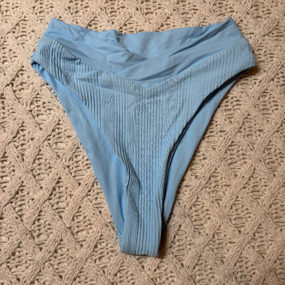 L*Space Ribbed High Waist Bitsy Bikini Bottom Blue - S-NWOT w/hygiene sticker - Picture 2 of 6